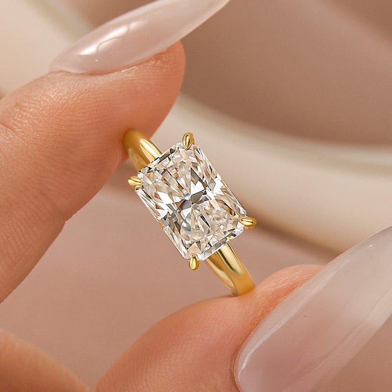 Aurevyn Moissanite 3.5 Ct East-West Radiant Cut Solitaire Engagement Ring In Sterling Silver
