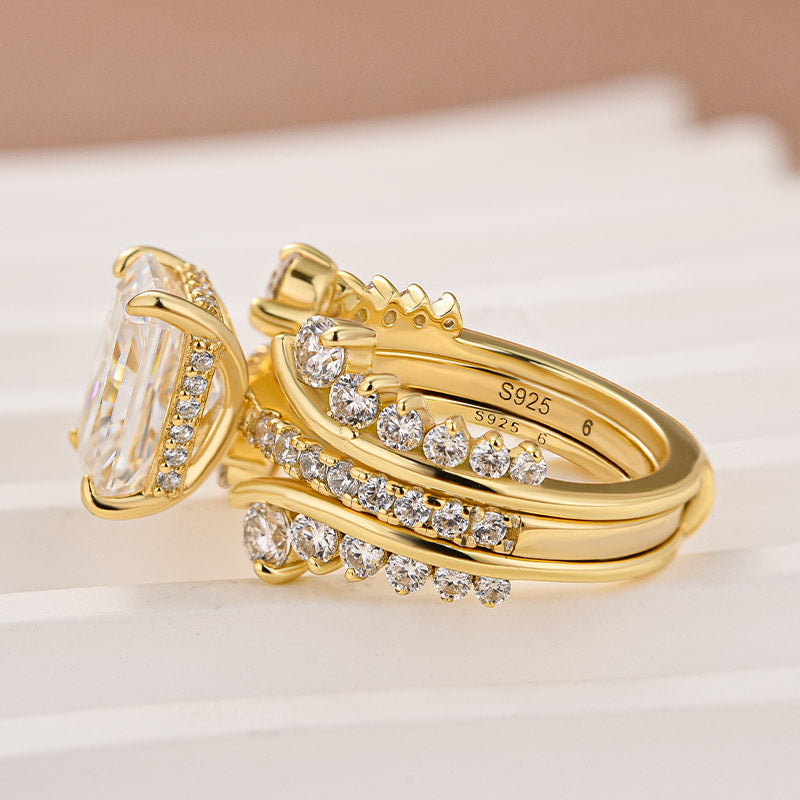 Aurevyn Moissanite 3.5Ct Radiant Cut Yellow Gold Wedding Ring with Enhancer Ring