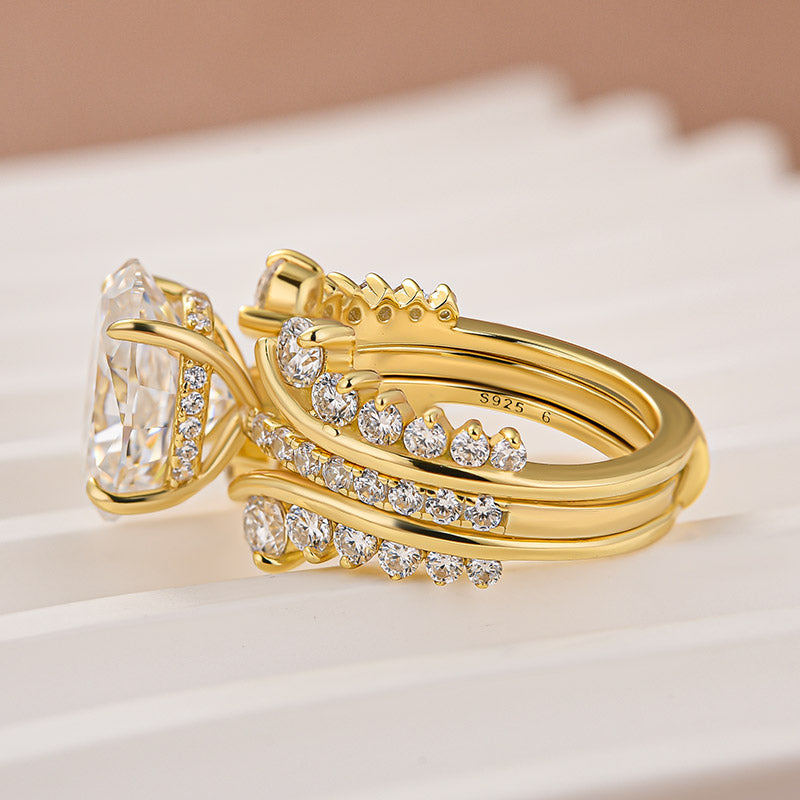 Aurevyn Moissanite 4.0Ct Oval Cut Yellow Gold Wedding Ring with Enhancer Ring