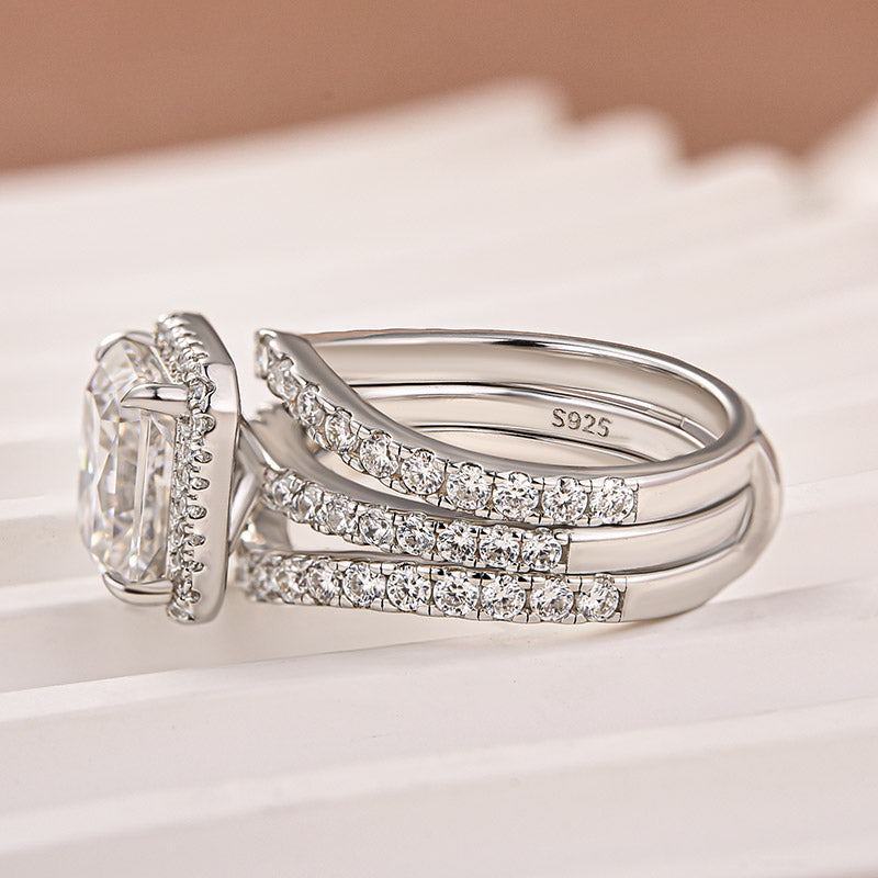 Aurevyn Moissanite 3.0Ct Halo Radiant Cut White Gold Wedding Ring with Enhancer Ring