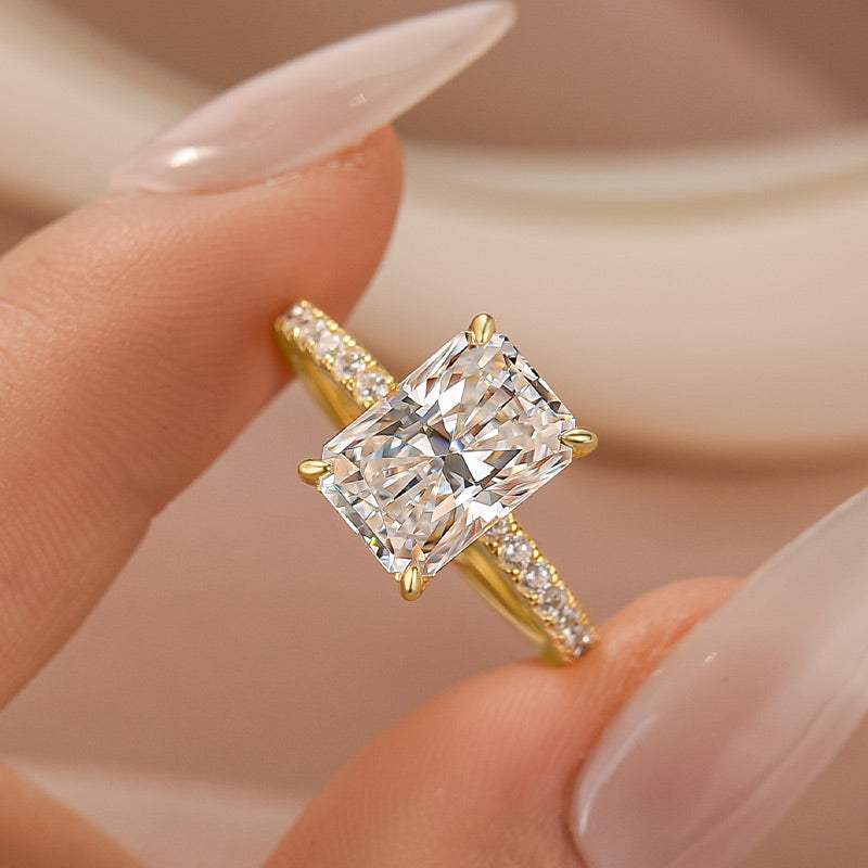 Aurevyn Moissanite 3.5Ct Radiant Cut Hidden Halo Engagement Ring in Sterling Silver
