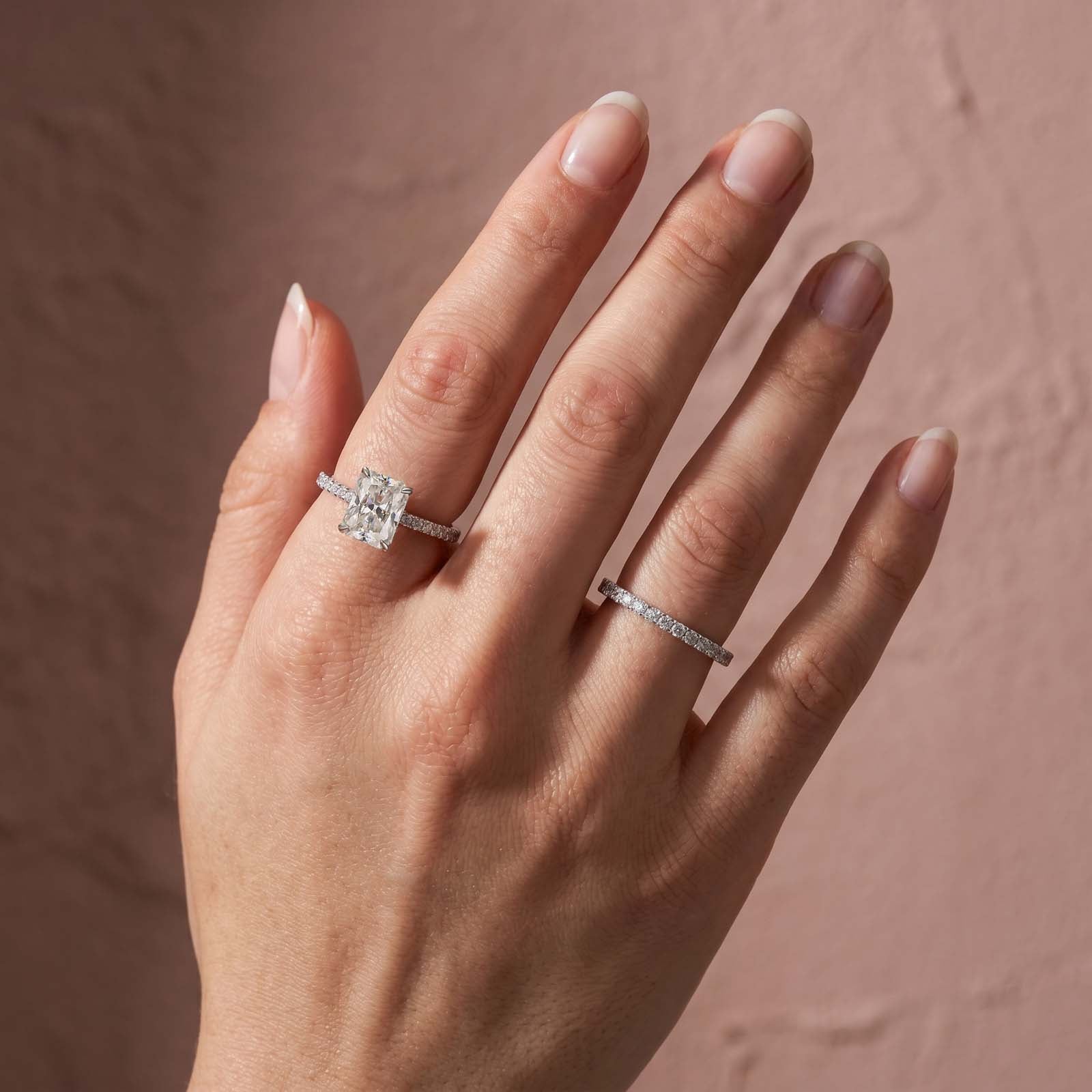 Aurevyn S925 2.0Ct Radiant Cut Engagement Ring Set in Sterling Silver with Pave Wedding Band