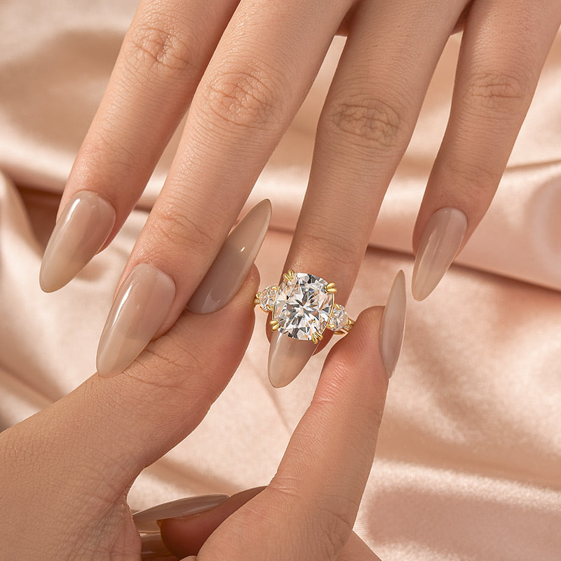 Aurevyn Moissanite 6.0Ct Cushion Cut Three Stone Engagement Ring In Sterling Silver