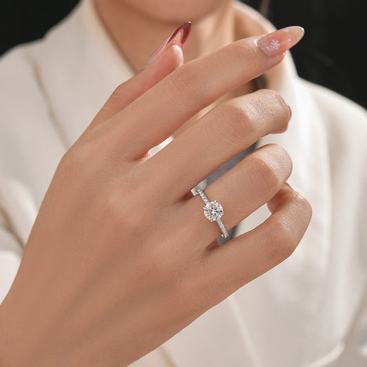 Aurevyn Triple Row Pavé 1.0Ct/2.0Ct Round Cut Moissanite Engagement Ring In Sterling Silver