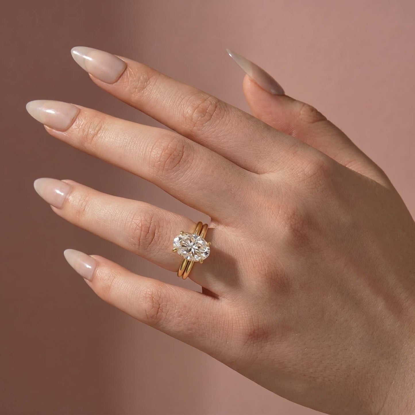 Aurevyn 4.0Ct Solitaire Oval Cut Yellow Gold Engagement Ring with Plain Wedding Band