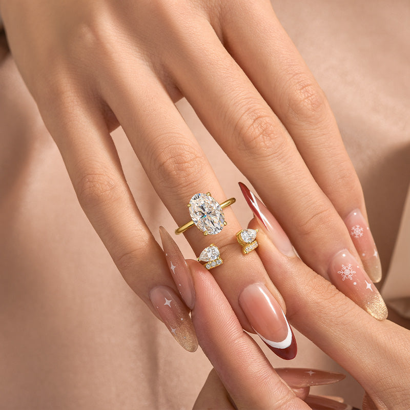 Aurevyn Moissanite 3.0Ct/4.0Ct Solitaire Oval Cut Engagement Ring With Pear Cut Wedding Band Wedding Ring Set