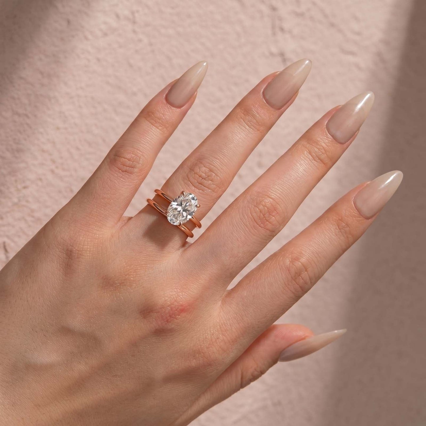 Aurevyn 4.0Ct Solitaire Oval Cut Rose Gold Engagement Ring with Plain Wedding Band