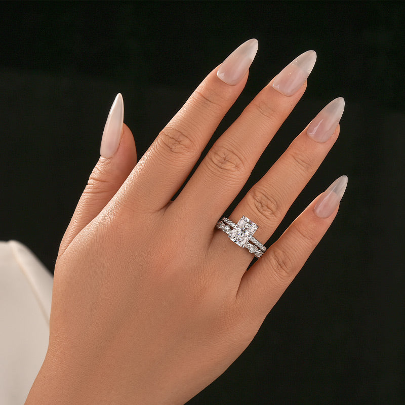 Aurevyn Moissanite 3.5Ct Radiant Cut White Gold Wedding Ring with Round & Marquise Cut Wedding Ring