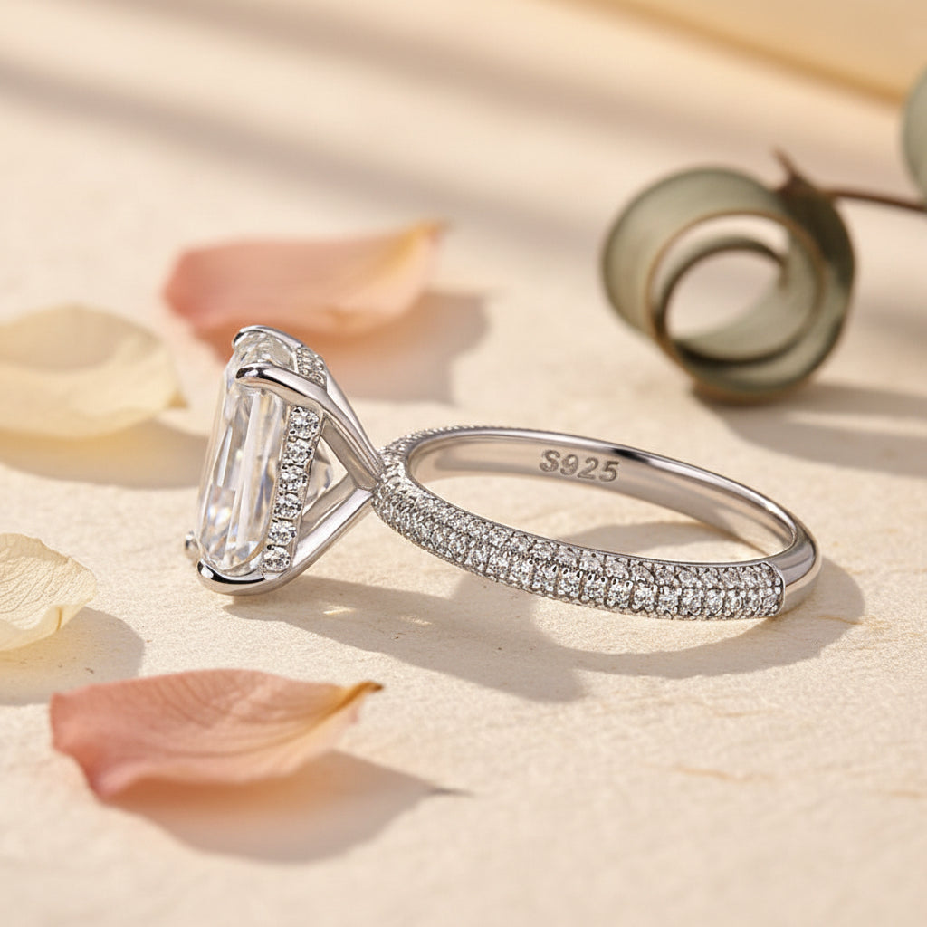 Aurevyn Moissanite Triple Row Pavé 3.5Ct Radiant Cut White Gold Engagement Ring