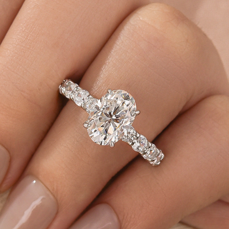 Aurevyn 2.5 Ct/4.0Ct Oval Cut Hidden Halo White Gold Moissanite Diamond Engagement Ring