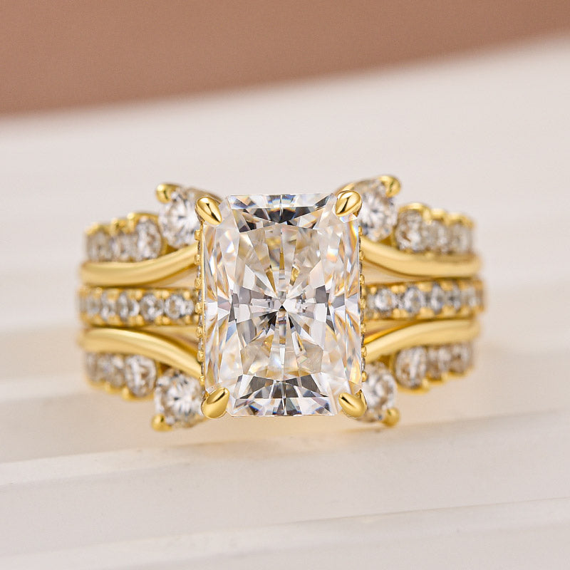 Aurevyn Moissanite 3.5Ct Radiant Cut Yellow Gold Wedding Ring with Enhancer Ring