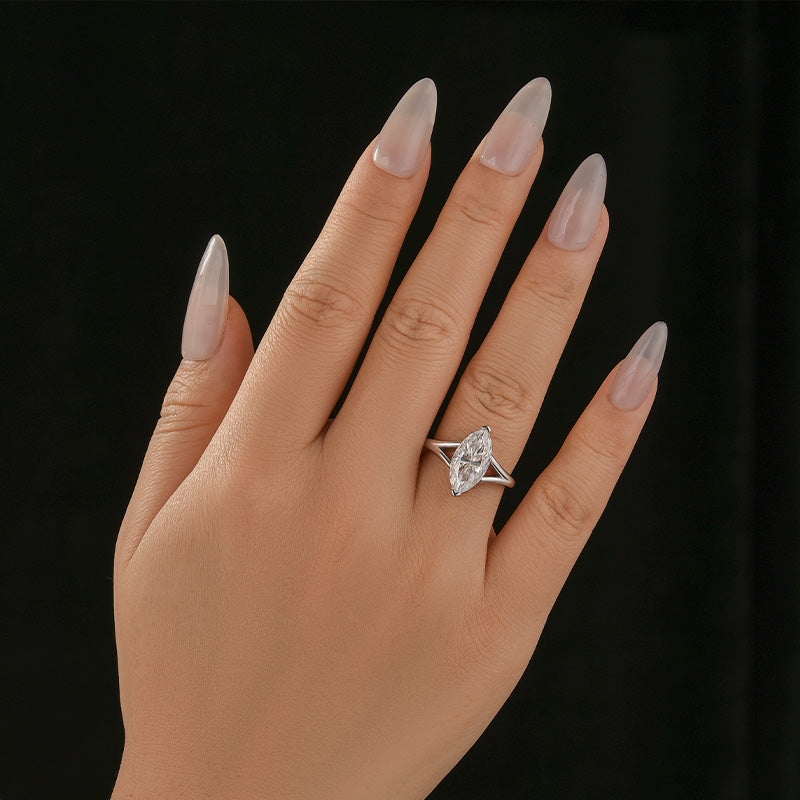 Aurevyn Moissanite 3.0Ct Marquise Cut Split Shank Engagement Ring Travel Ring In Sterling Silver