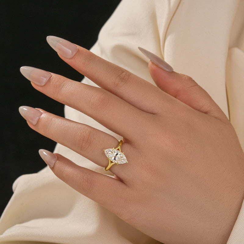Aurevyn 3.0Ct Split Shank Marquise Cut Moissanite Ring in S925 Sterling Silver