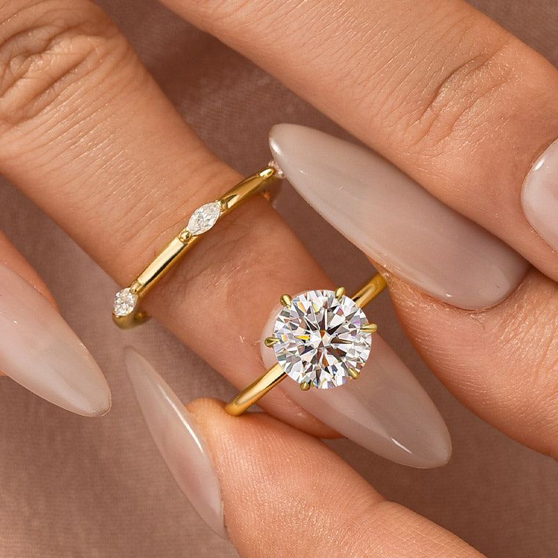 Aurevyn Moissanite 2.0Ct 6 Prong Solitaire Round Cut Engagement Ring with Marquise Cut Wedding Band