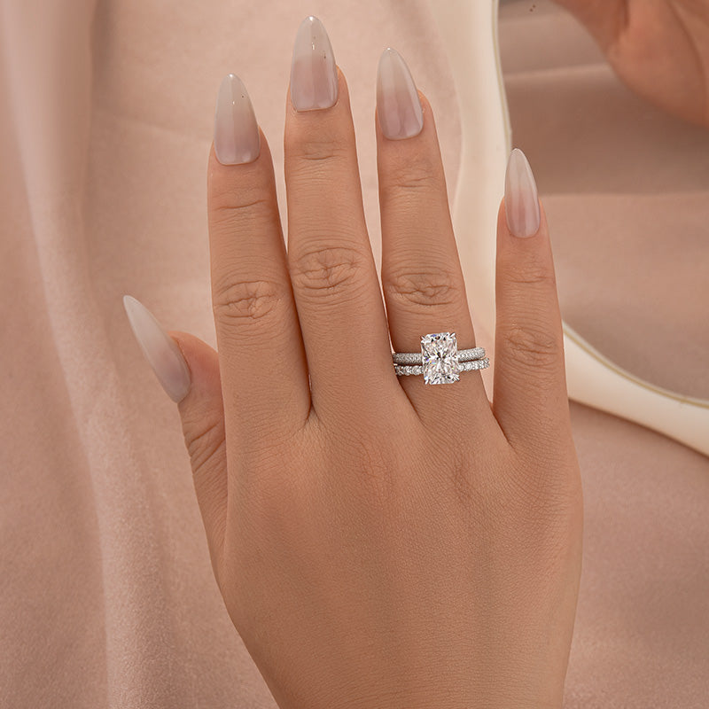 Aurevyn Moissanite 3.5Ct Radiant Cut White Gold Engagement Ring with Pavé Ring