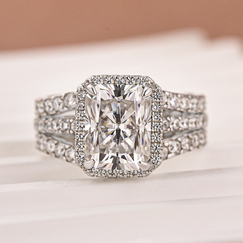 Aurevyn Moissanite 3.0Ct Halo Radiant Cut White Gold Wedding Ring with Enhancer Ring