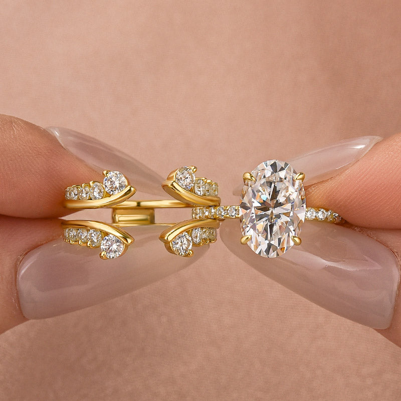 Aurevyn Moissanite 4.0Ct Oval Cut Yellow Gold Wedding Ring with Enhancer Ring