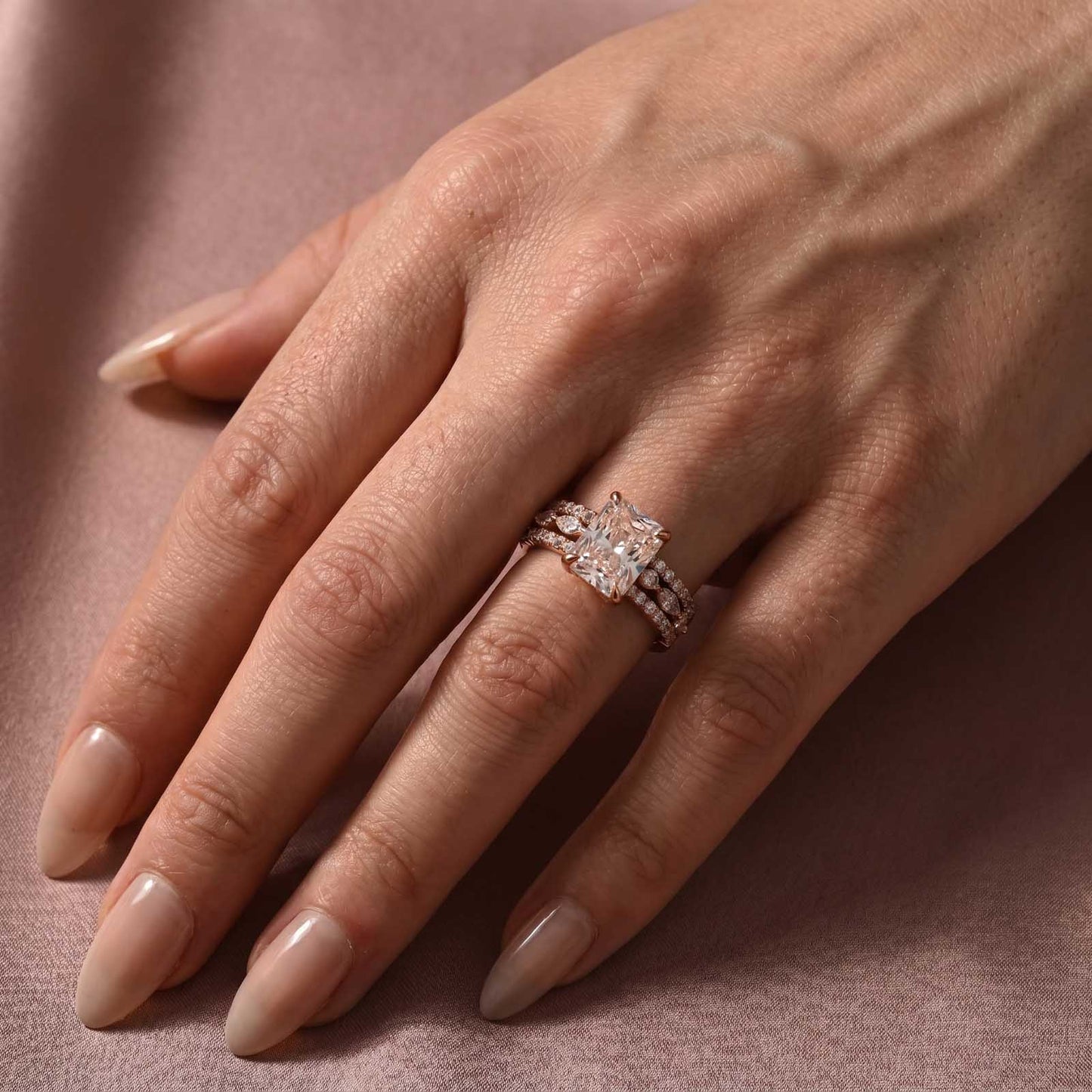Aurevyn 3.5 Ct Radiant Cut Moissanite Diamond Wedding Ring with Round & Marquise Accents Bands