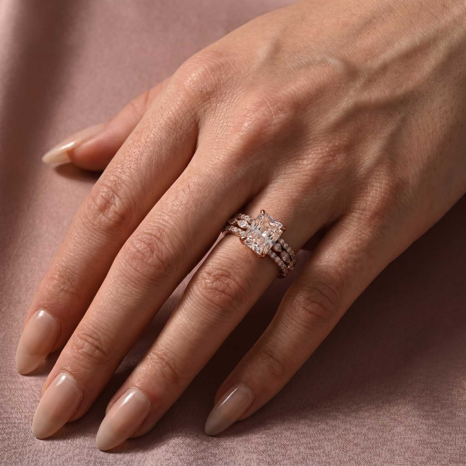 Aurevyn 3.5 Ct Radiant Cut Moissanite Diamond Wedding Ring with Round & Marquise Accents Bands