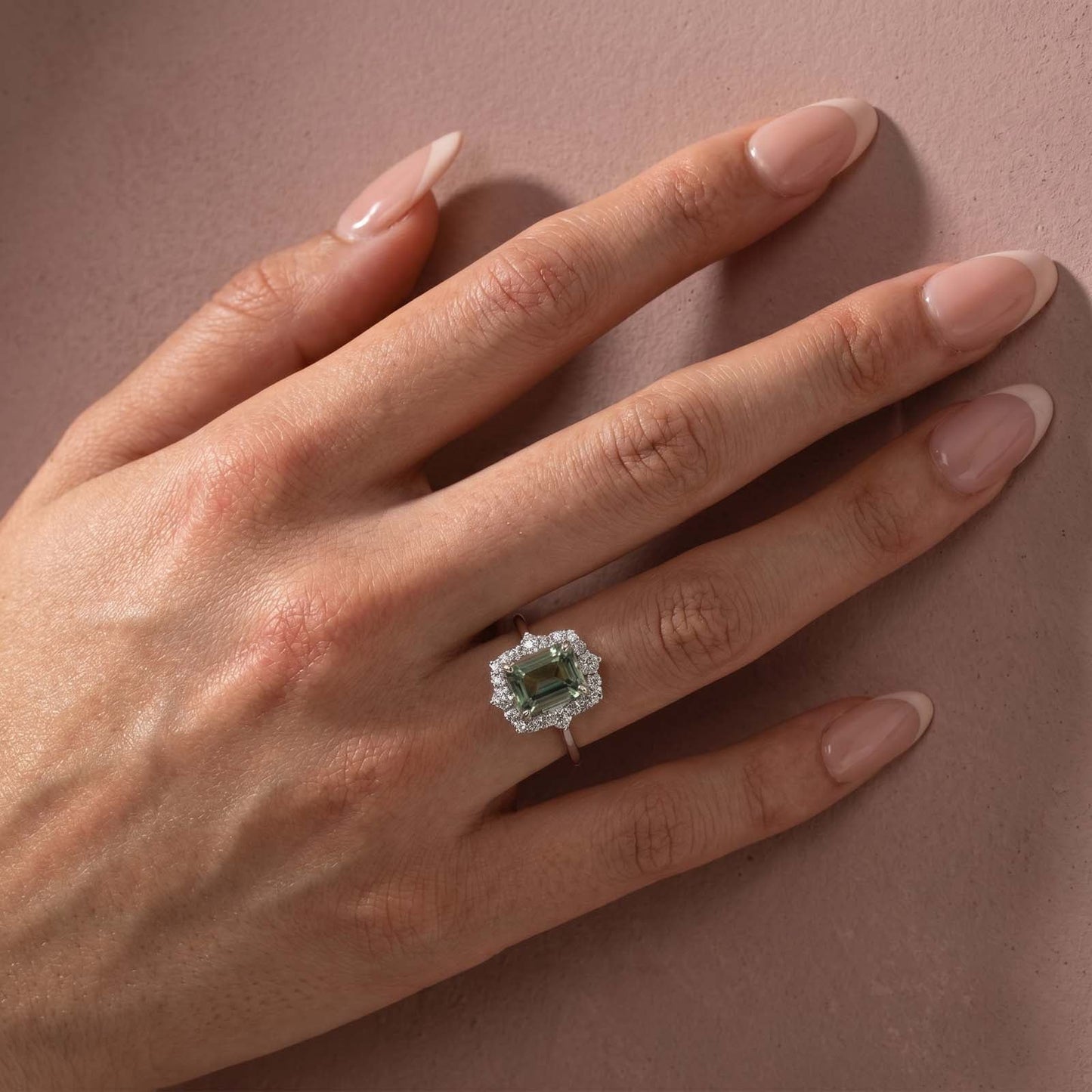 Aurevyn Moissanite 3.0Ct Halo Emerald Stone Emerald Cut Engagement Ring in Sterling Silver