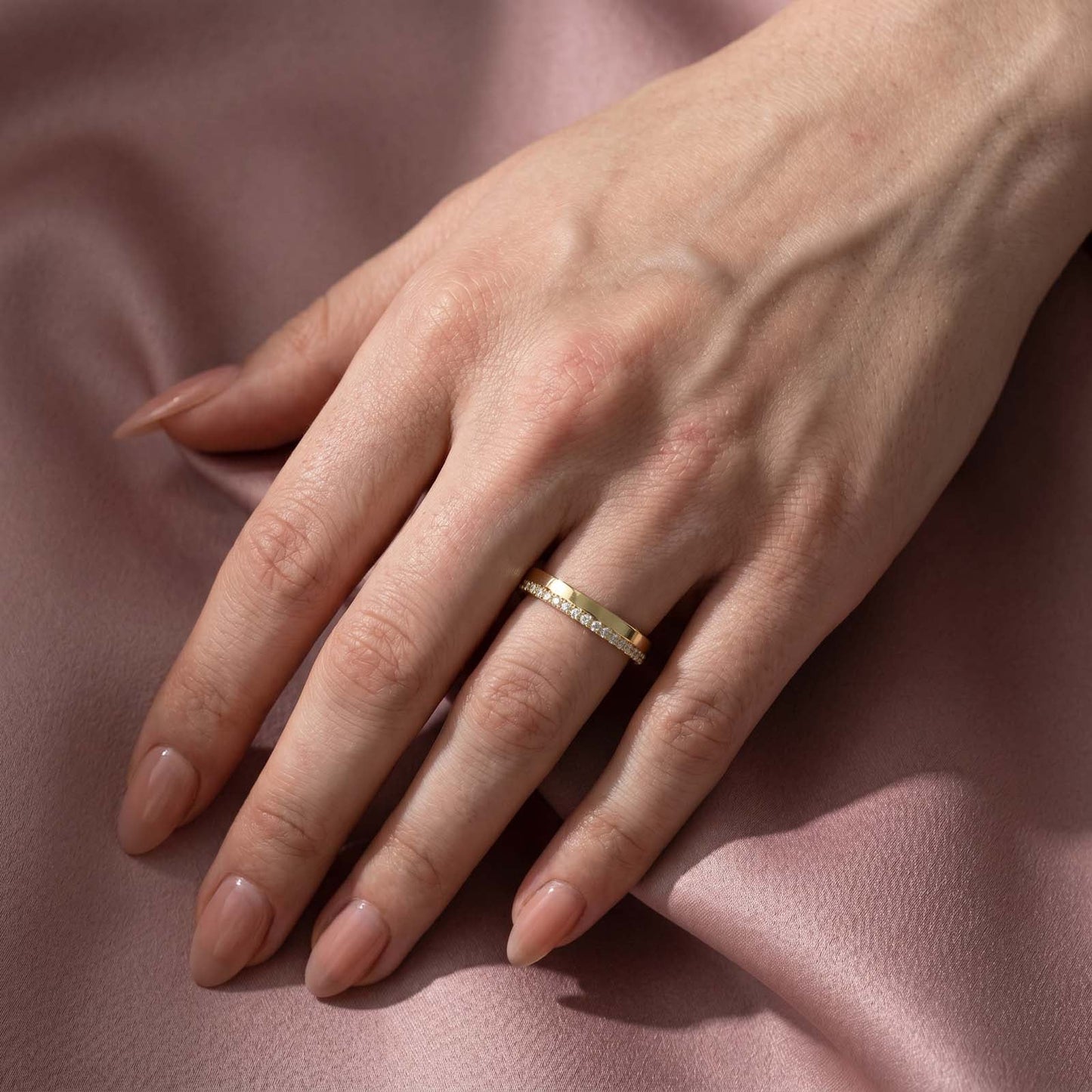 Aurevyn S925 0.48ct Round Brilliant Cut Yellow Gold Eternity Wedding Band in Sterling Silver