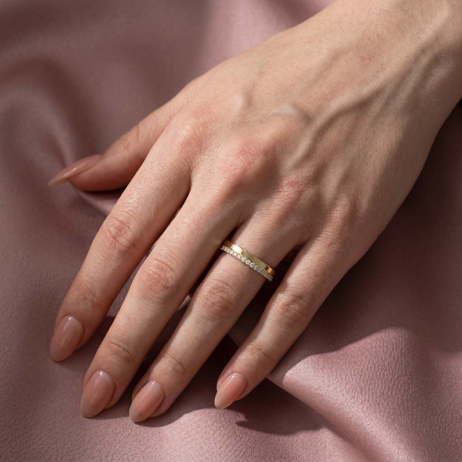 Aurevyn S925 0.48ct Round Brilliant Cut Yellow Gold Eternity Wedding Band in Sterling Silver