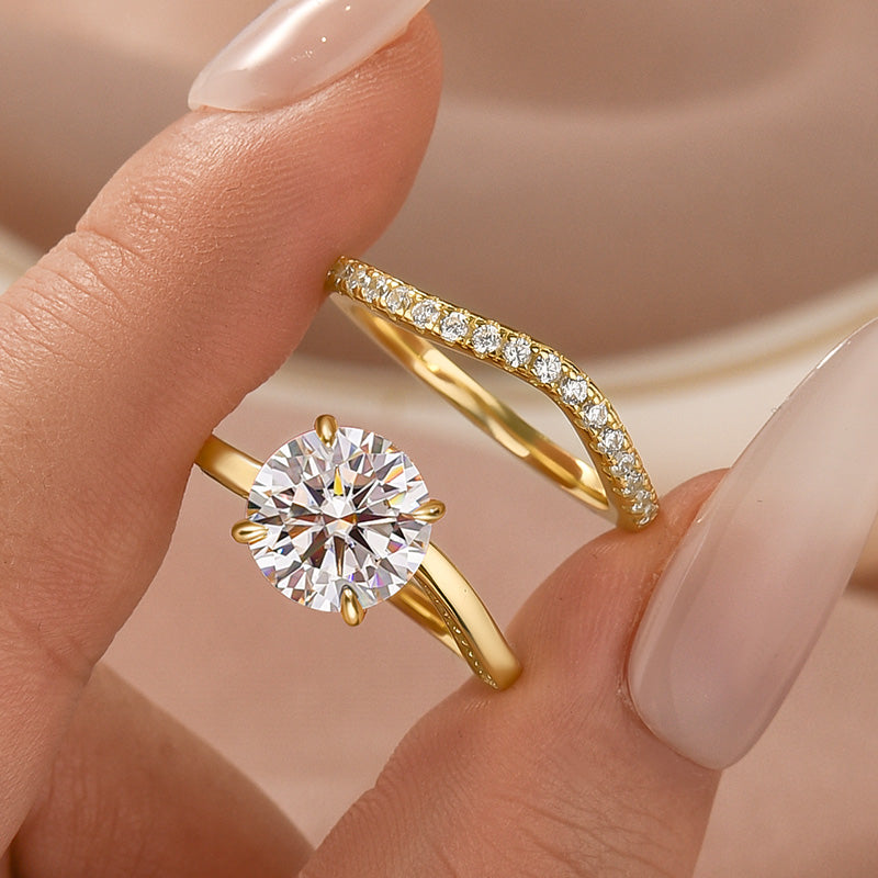 Aurevyn Moissanite 3.0Ct Channel Set Round Cut Curved Wedding Ring Set