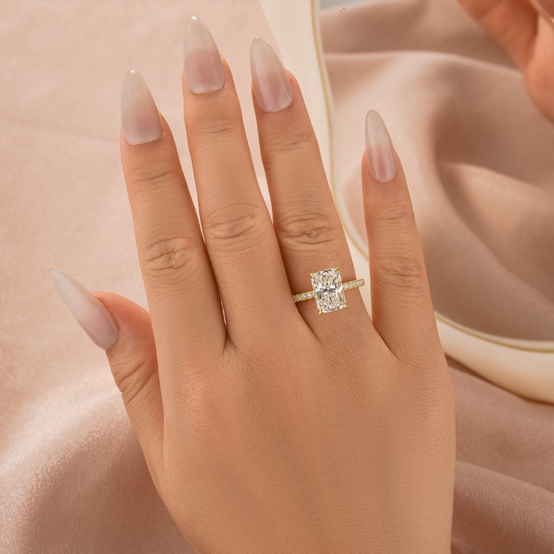 Aurevyn Moissanite 3.5Ct Radiant Cut Hidden Halo Engagement Ring in Sterling Silver