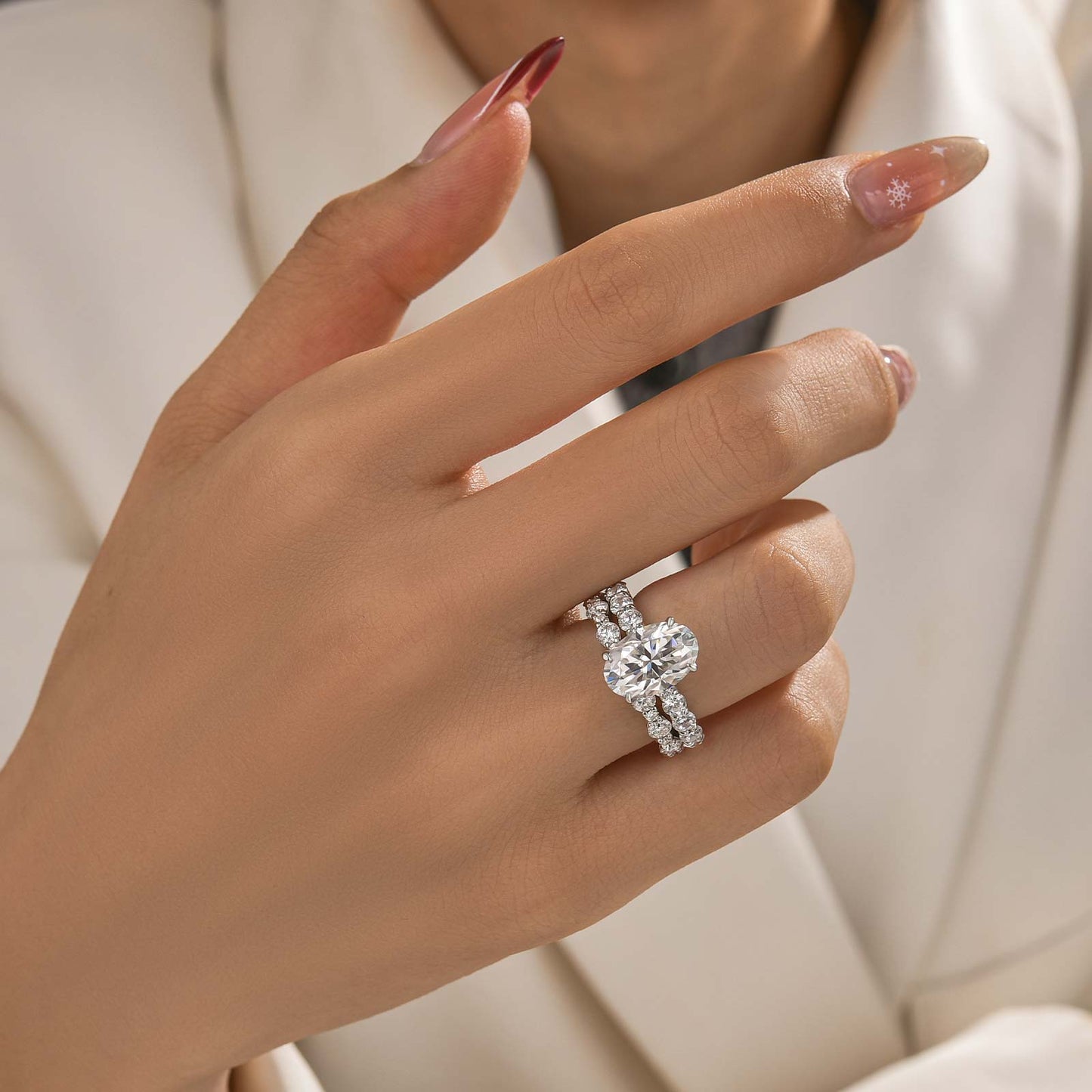 Aurevyn 4.0Ct Oval Cut Engagement Ring With Round Cut/Asscher Cut Wedding Band Wedding Ring Set