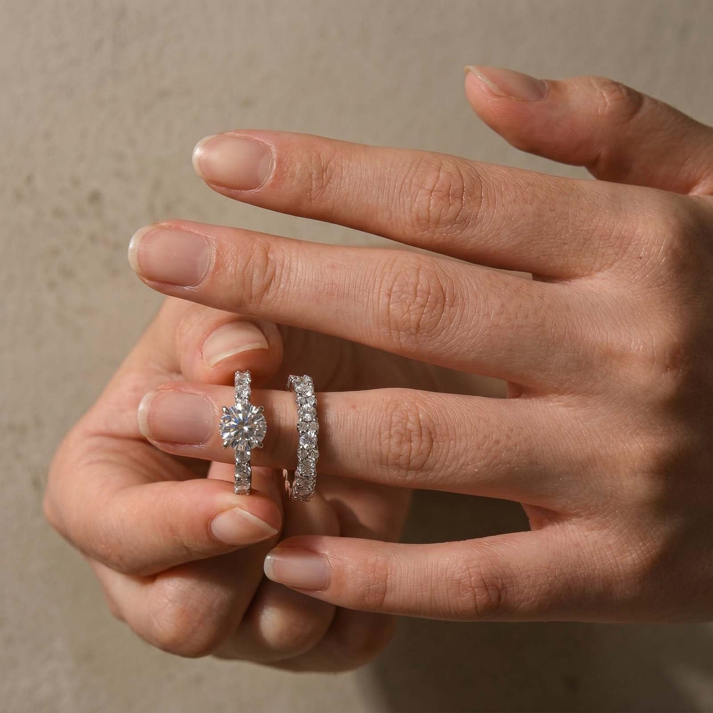 Aurevyn S925 2.0Ct Round Cut 2PC Brival Ring Set Solitaire Promise Ring & Pavé Eternity Band