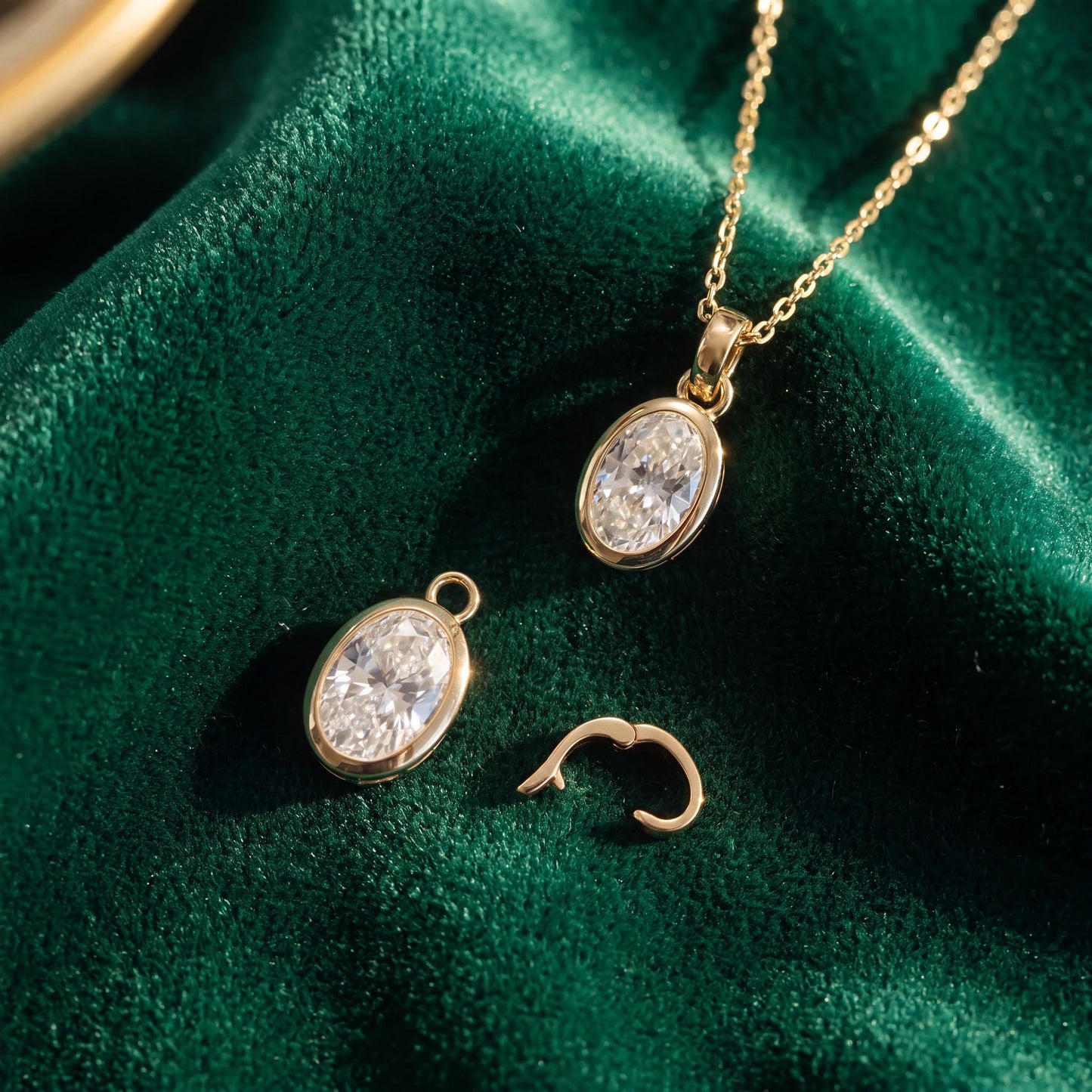 14K Solid Gold Oval Lab Diamond Bezel Pendant Necklace, Bezel Set Diamond Charm, Minimalist Gold Pendant, Universal Bail Jewelry Gift