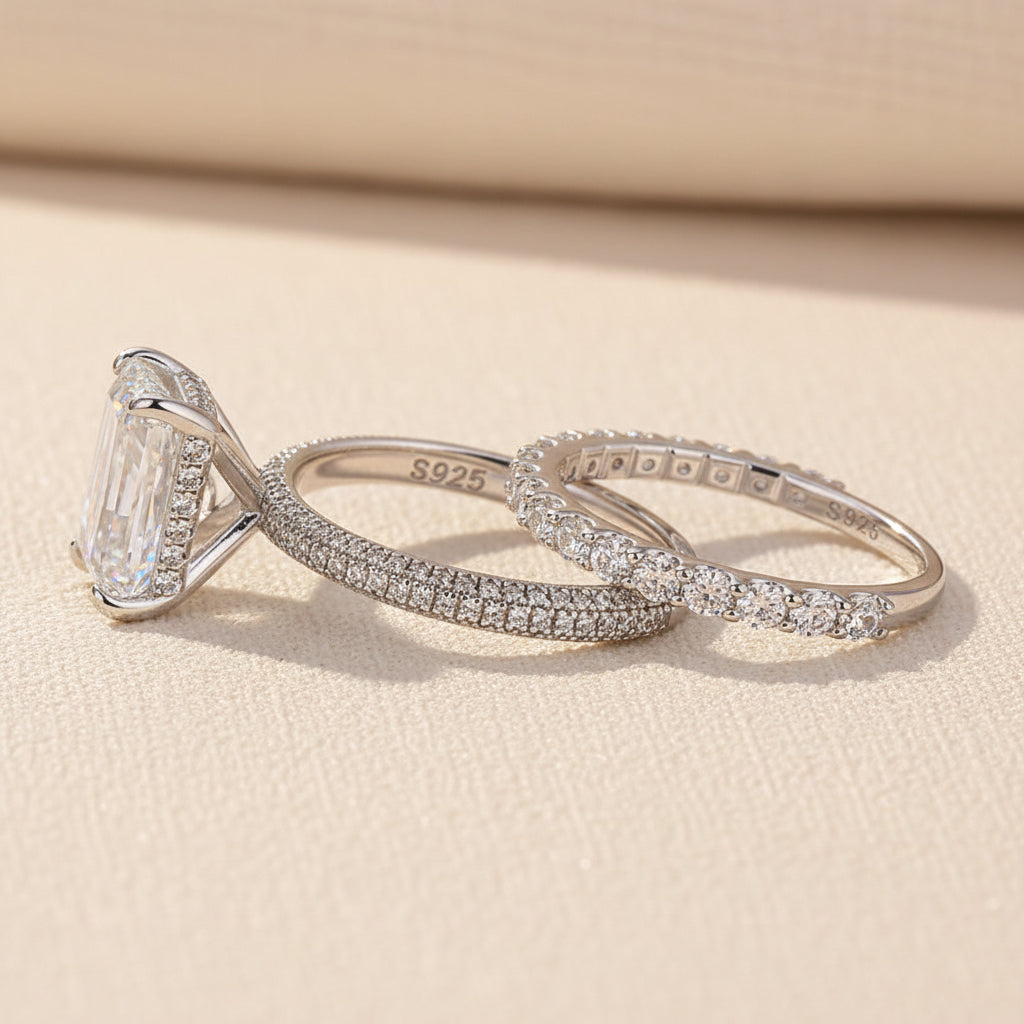 Aurevyn Moissanite 3.5Ct Radiant Cut White Gold Engagement Ring with Pavé Ring