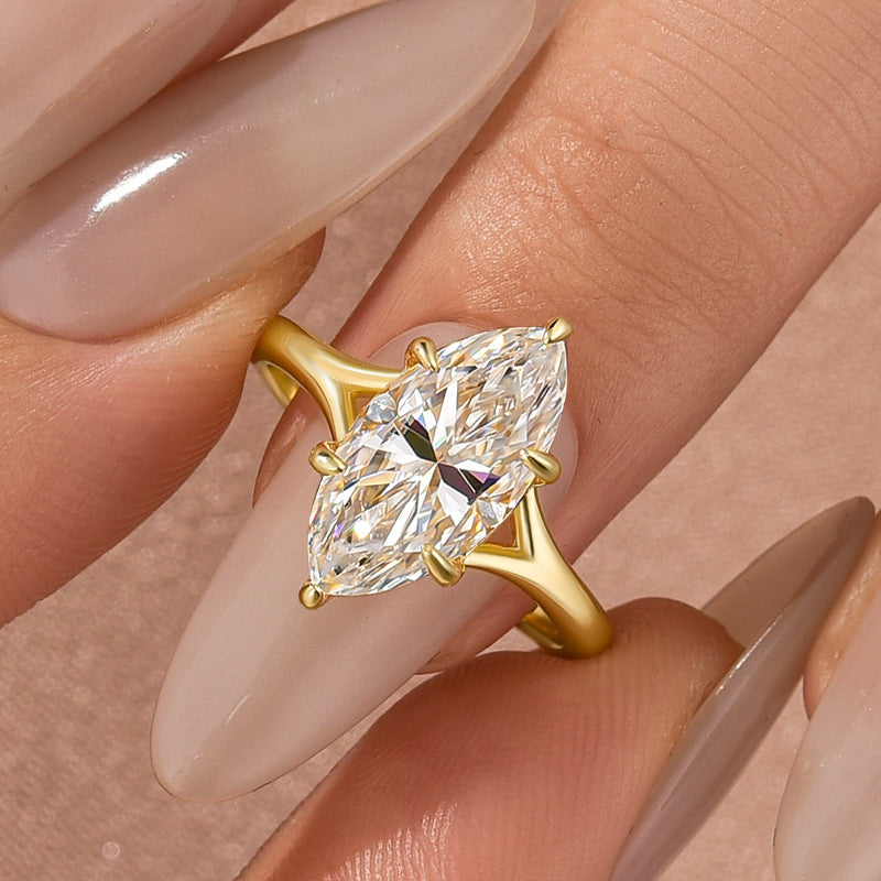Aurevyn 3.0Ct Split Shank Marquise Cut Moissanite Ring in S925 Sterling Silver