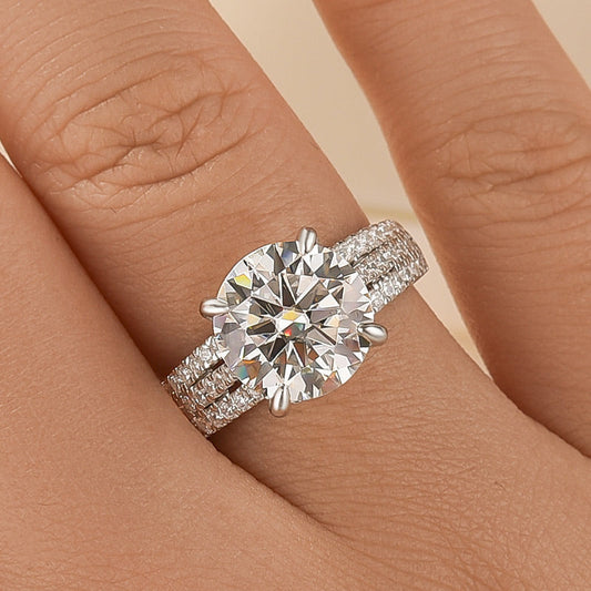 Aurevyn Moissanite Split Shank 4.0Ct Round Cut White Gold Engagement Ring