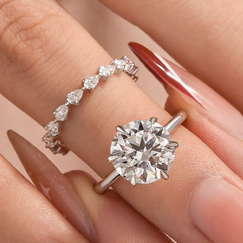 Aurevyn 2PC Moissanite 4.0Ct Round Cut Engagement Ring With Pear Cut Wedding Band Wedding Ring Set