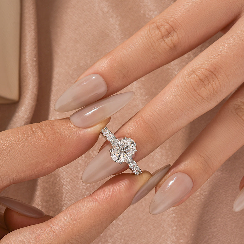 Aurevyn 2.5 Ct/4.0Ct Oval Cut Hidden Halo White Gold Moissanite Diamond Engagement Ring