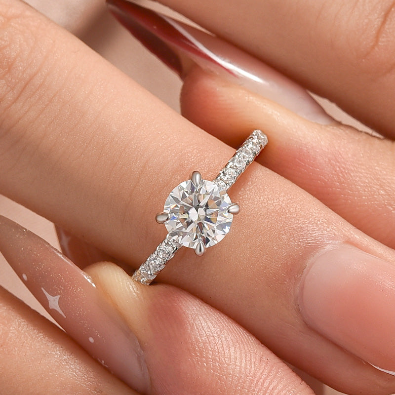 Aurevyn Triple Row Pavé 1.0Ct/2.0Ct Round Cut Moissanite Engagement Ring In Sterling Silver