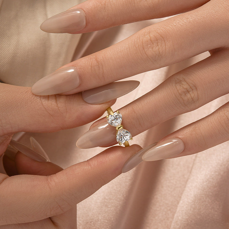 Aurevyn 1.0Ct*2 Heart Cut Toi et Moi Yellow Gold Moissanite Engagement Ring in S925 Sterling Silver