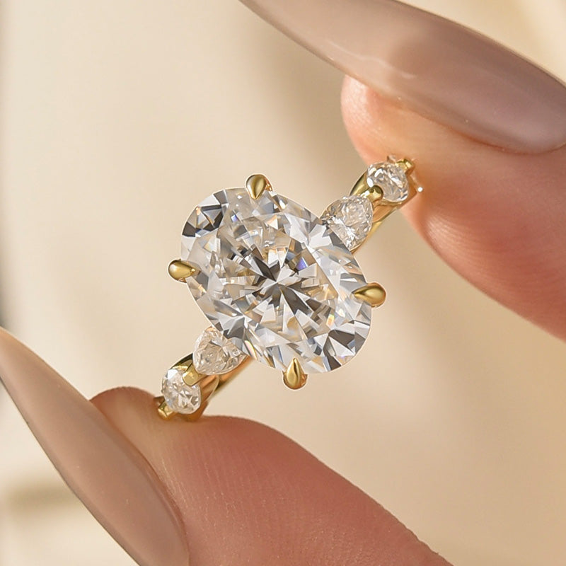 Aurevyn Moissanite 5.5Ct Oval Cut with 1.5Ct Side Stone Marquise Cut Engagement Ring in S925 Sterling Silver