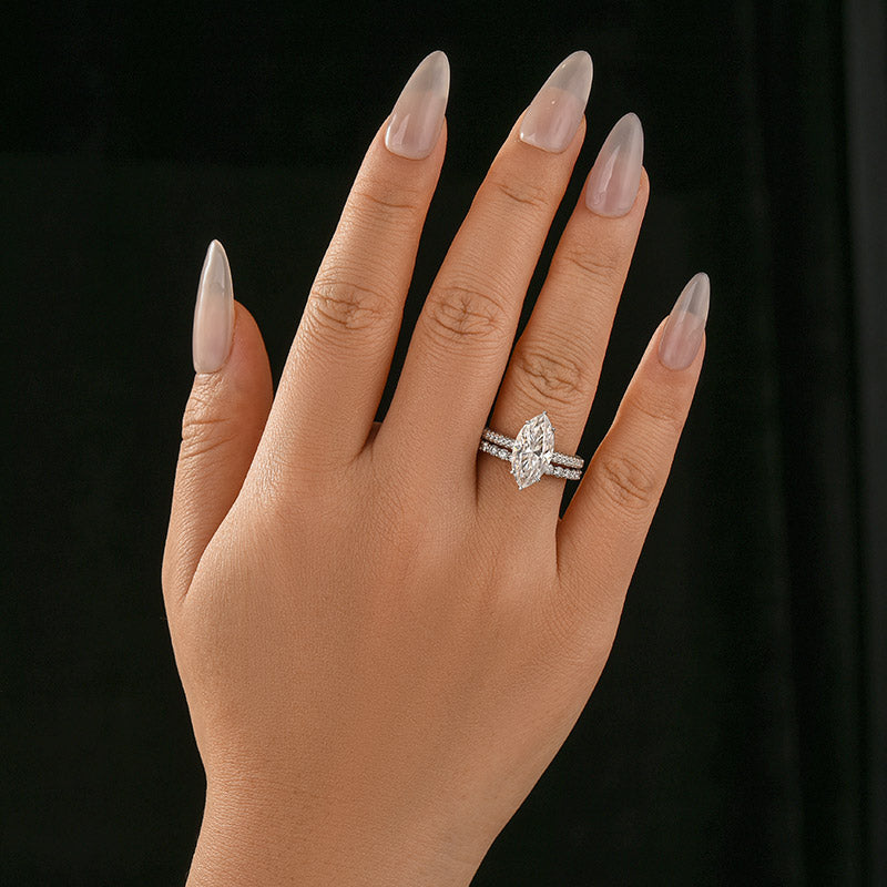 Aurevyn Moissanite 3.0Ct Marquise Cut Pave Three-Sided Band Bridal Ring Set