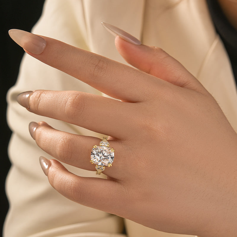 Aurevyn Moissanite 6.0Ct Cushion Cut Three Stone Engagement Ring In Sterling Silver