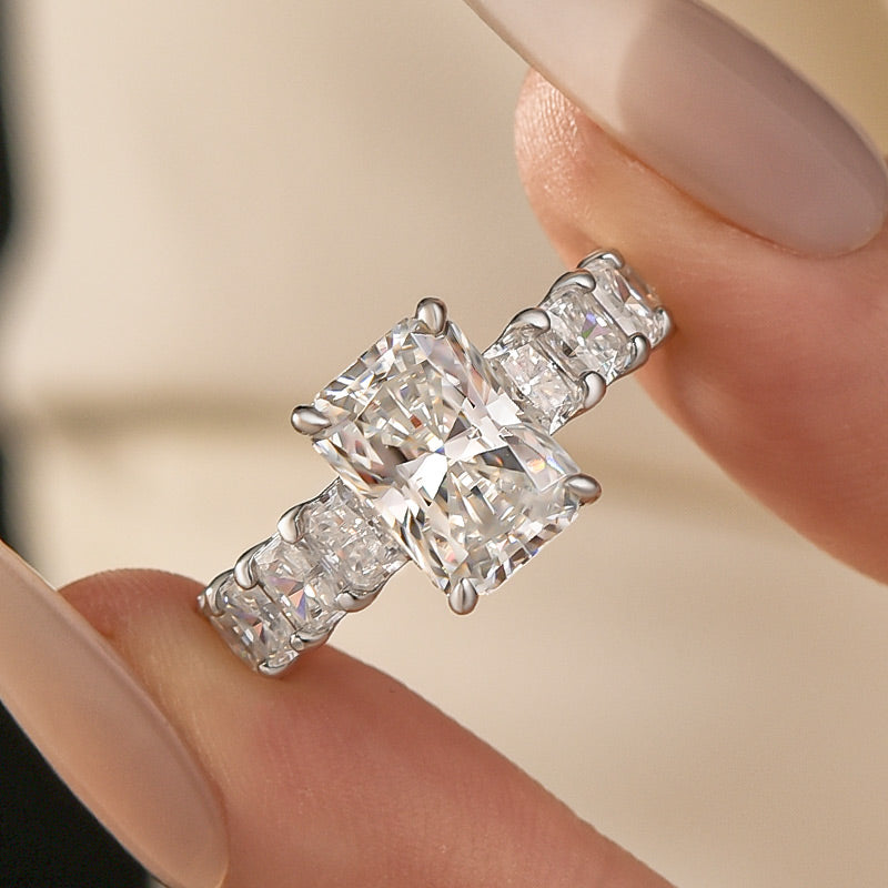 Aurevyn Moissanite 3.5Ct Radiant Cut Engagement Ring with 3.0Ct Radiant Cut Band