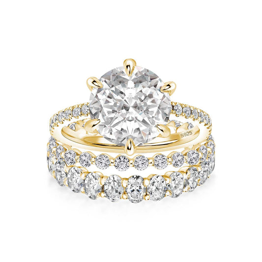 Aurevyn 3.0Ct Round Cut Yellow Gold 3PC Travel Engagement Ring with Oval & Round Cut Wedding Band