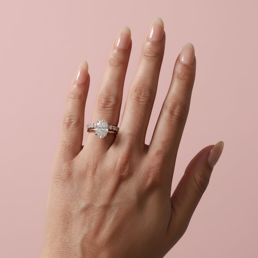 Aurevyn 4.0Ct Oval Cut Rose Gold Engagement Ring with Oval Cut Eternity Ring