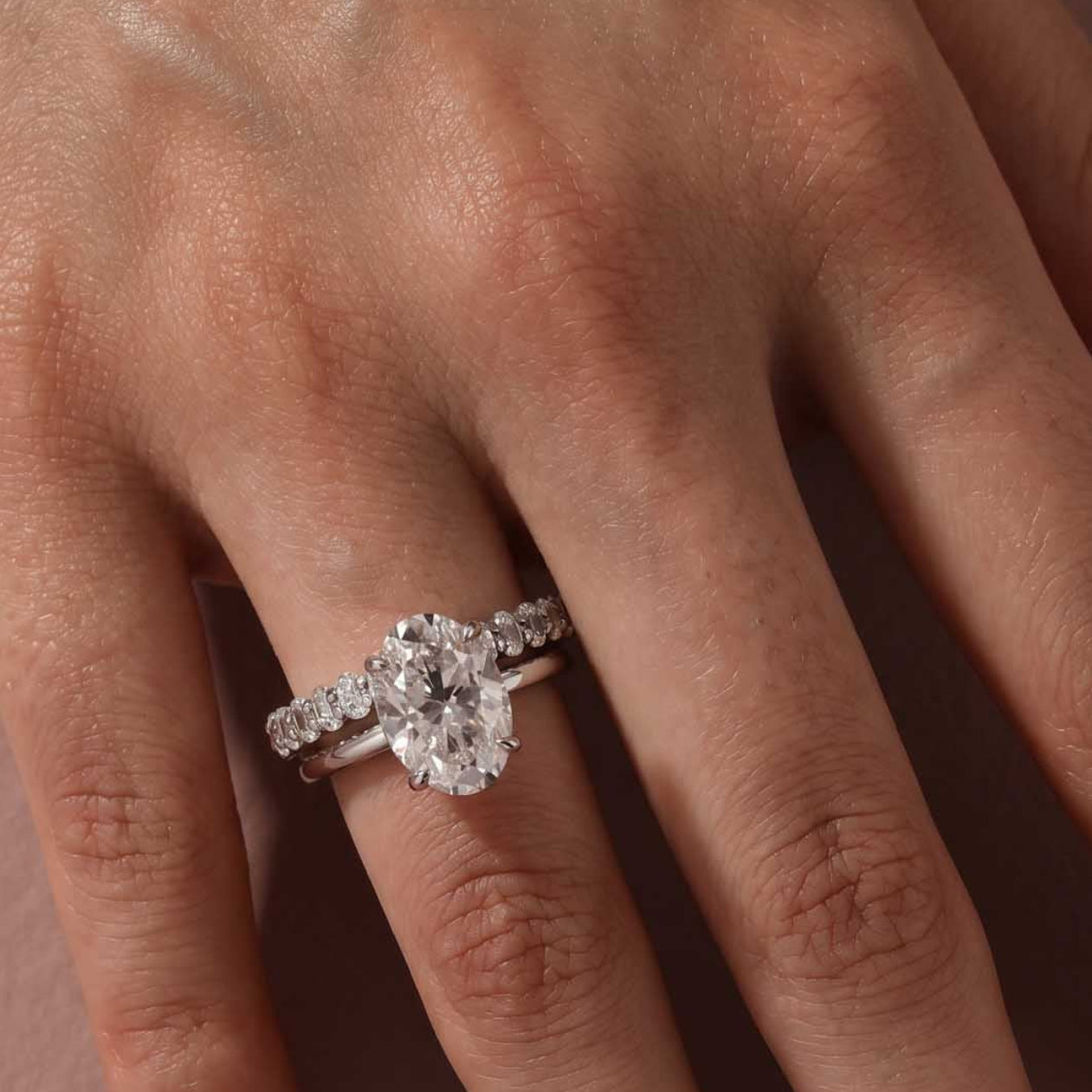 Aurevyn Moissanite 4.0 Ct Oval Cut White Gold Engagement Ring with Oval Cut Eternity Ring