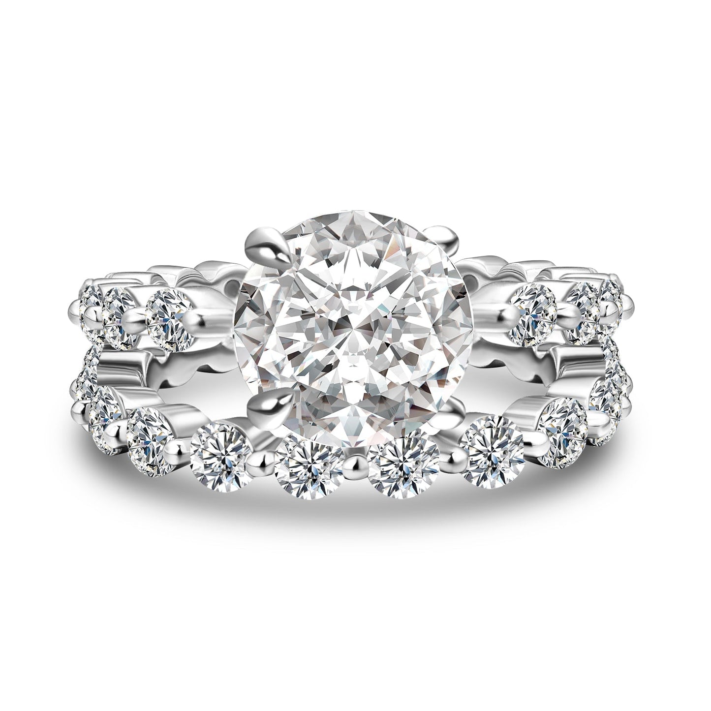 Aurevyn 2.0 Ct Round Cut White Gold Wedding Ring Set With Eternity Wedding Band