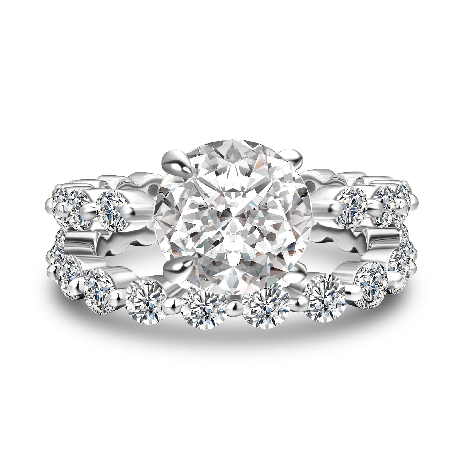 Aurevyn 2.0 Ct Round Cut White Gold Wedding Ring Set With Eternity Wedding Band