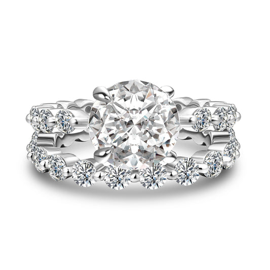Aurevyn 2.0 Ct Round Cut White Gold Wedding Ring Set With Eternity Wedding Band