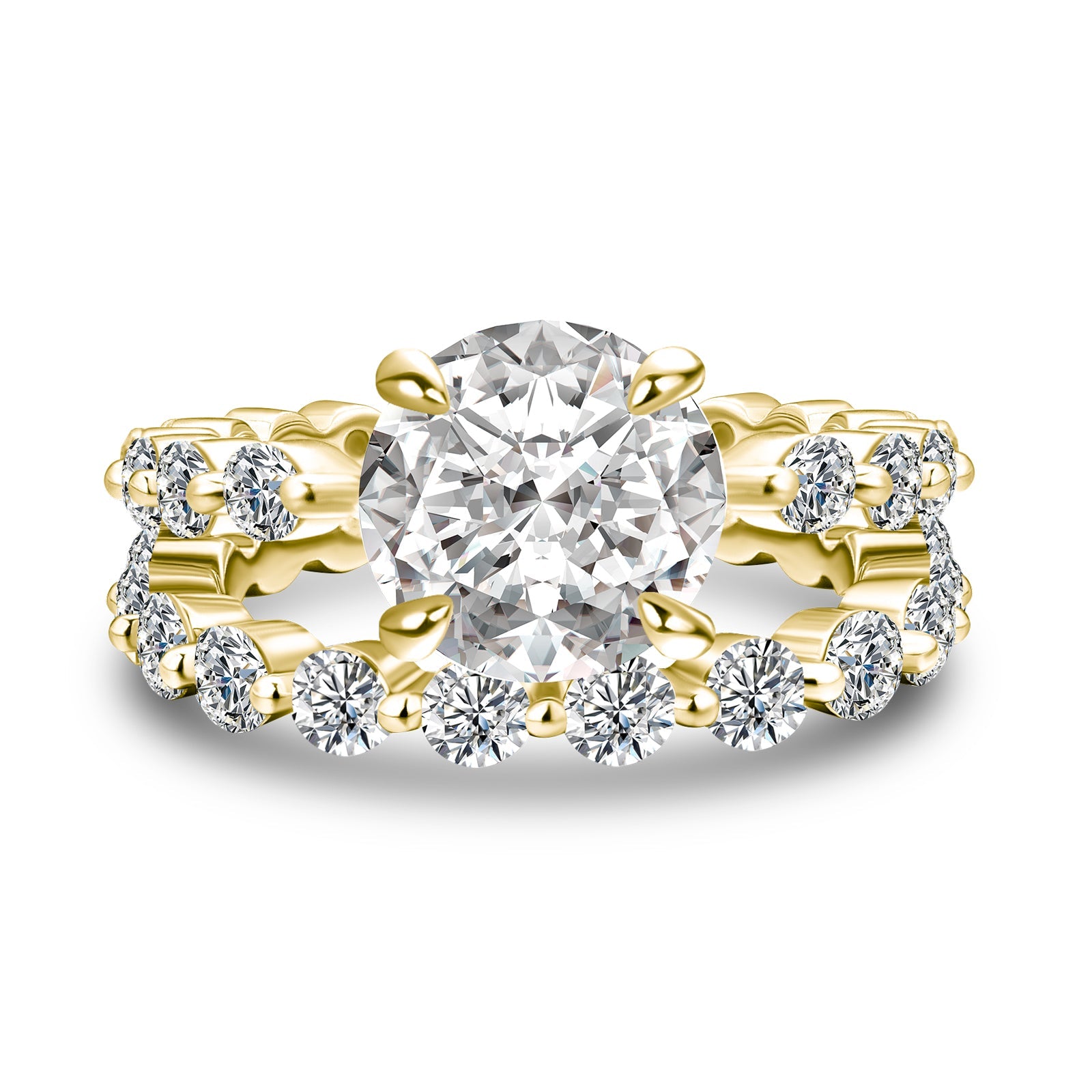 Aurevyn 2.0 Ct Round Cut Yellow Gold Wedding Ring Set With Eternity Wedding Band