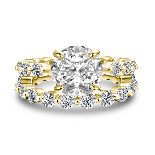 Aurevyn 2.0 Ct Round Cut Yellow Gold Wedding Ring Set With Eternity Wedding Band
